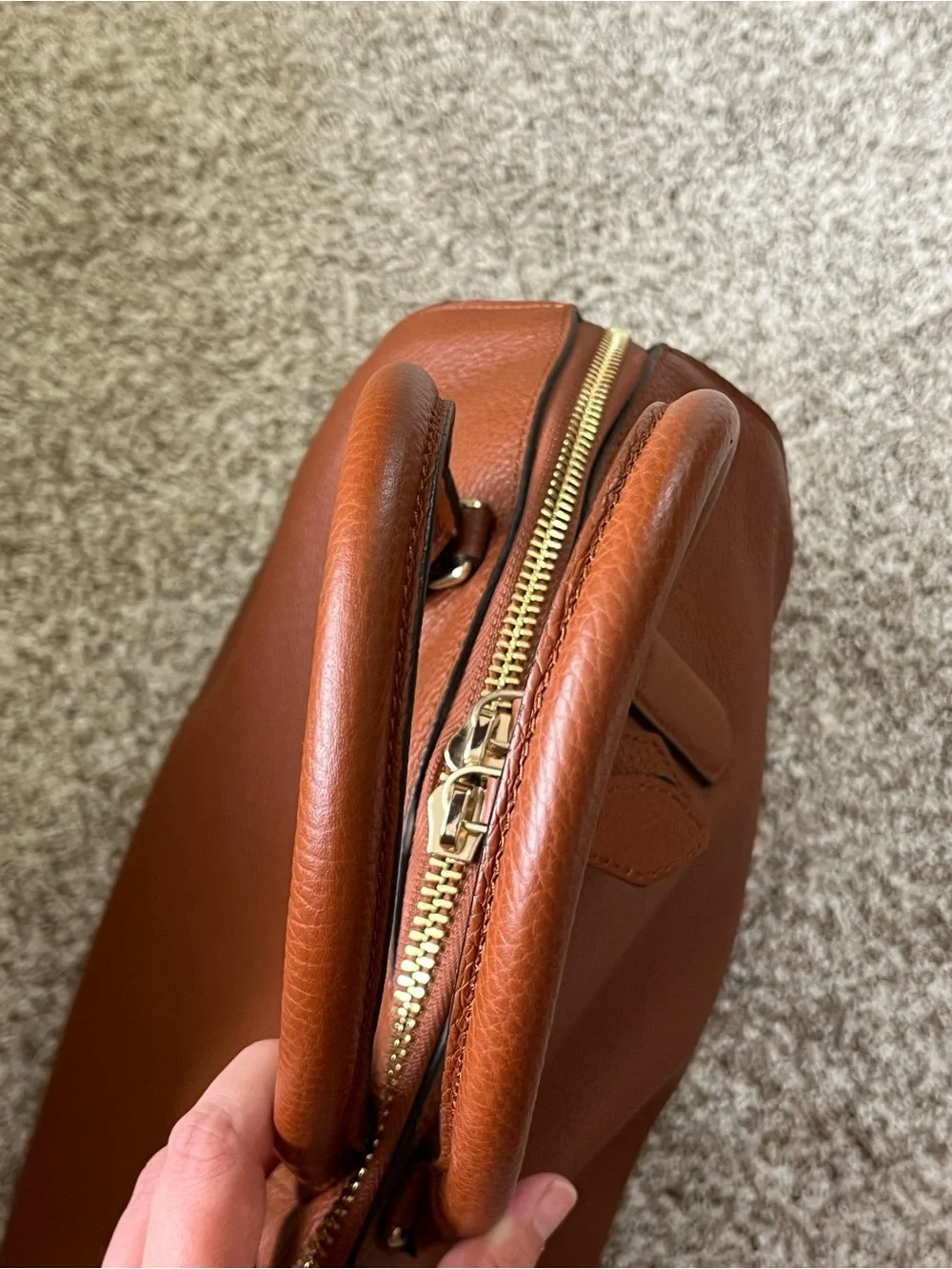 Roberto Cavalli Chestnut Brown Leather Satchel with Gold Hardware